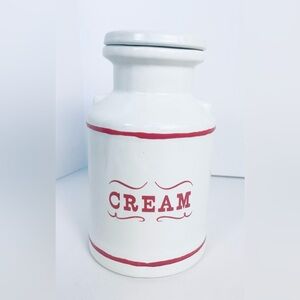 Vintage House Of Webster Cream Ceramic Milk Jug Canister White and Red Farmhouse